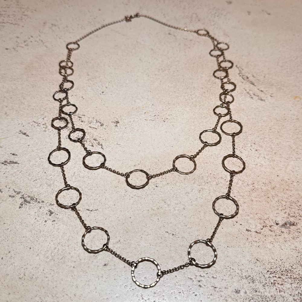 Banana Republic Gold Tone Hamered Circle Layered Necklace - Picture 2 of 6